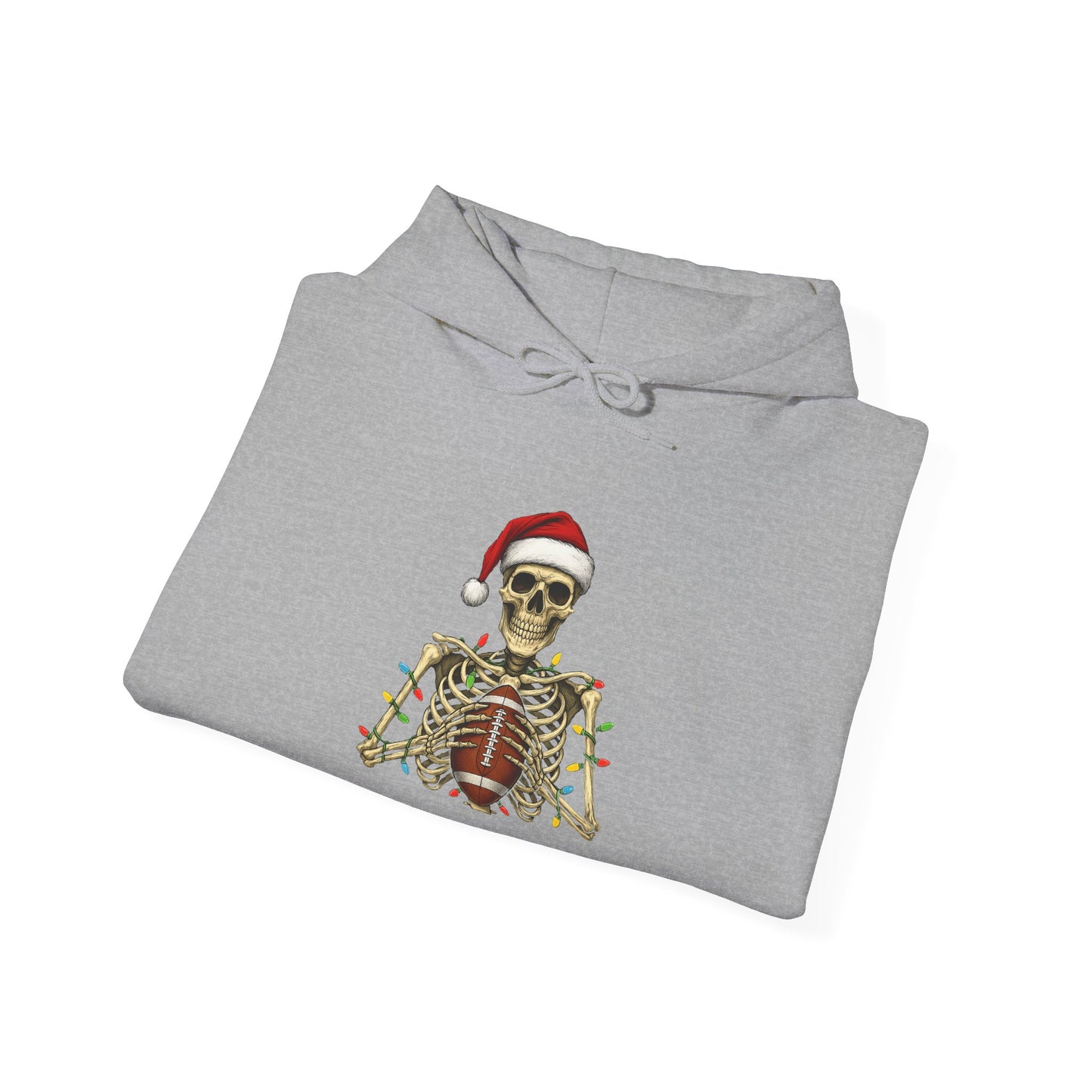 Christmas Skeleton Football Hoodie | Santa Skull Holiday Lights Sweatshirt