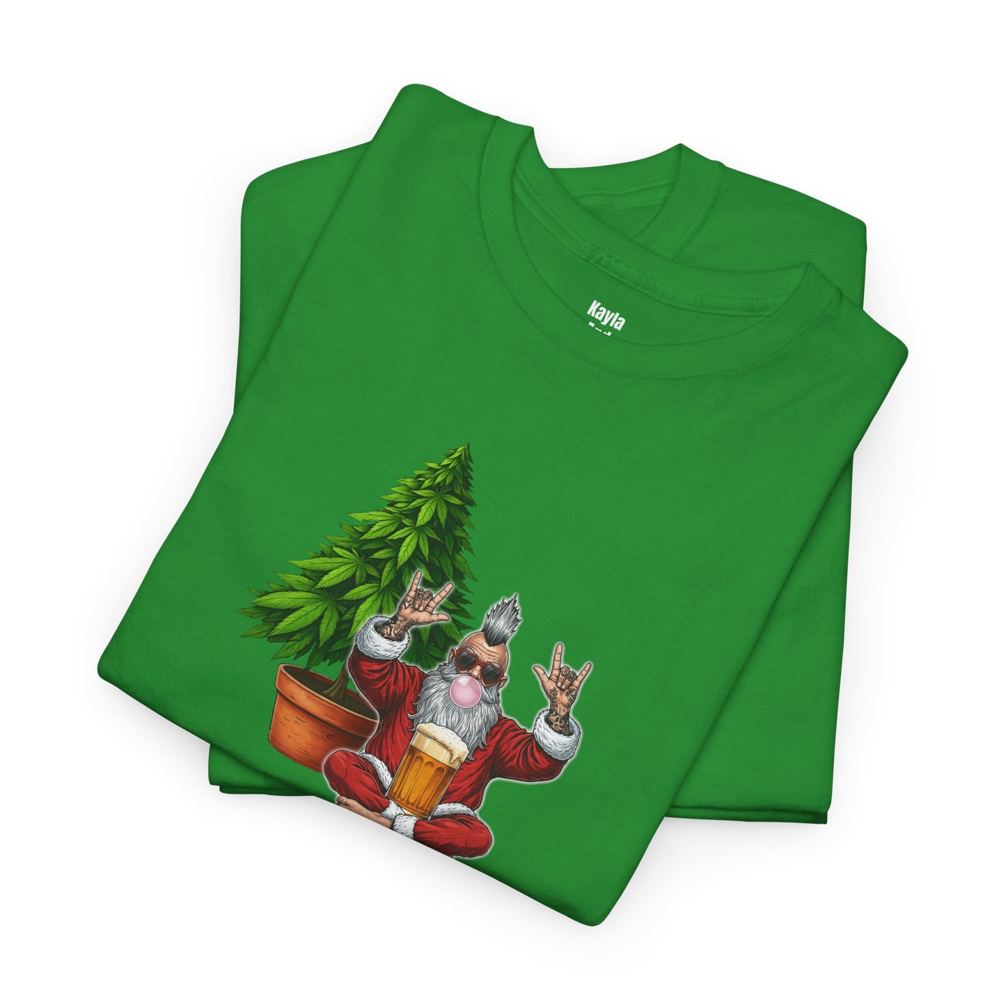 Mohawk Santa 420 T-Shirt | Rock & Roll Cannabis Christmas Tree Graphic
