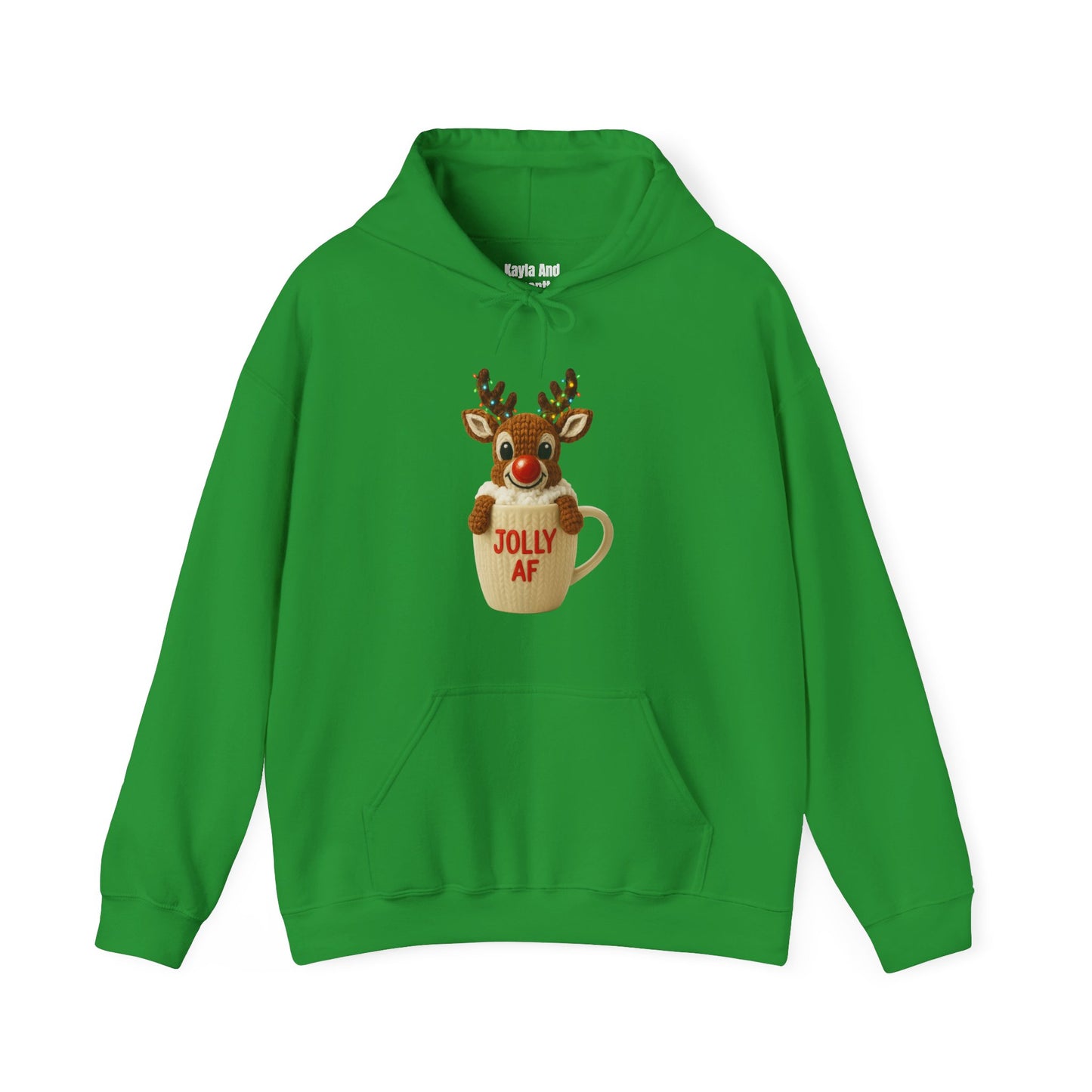 Jolly AF Reindeer Mug Christmas Hoodie | Unique Crochet & Knit Design