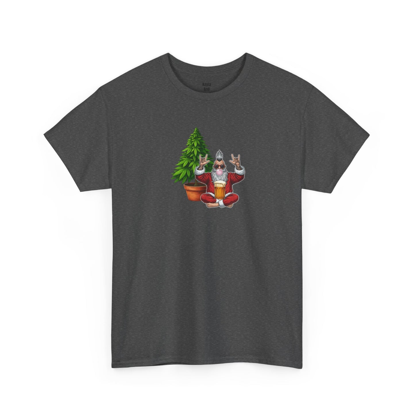 Mohawk Santa 420 T-Shirt | Rock & Roll Cannabis Christmas Tree Graphic