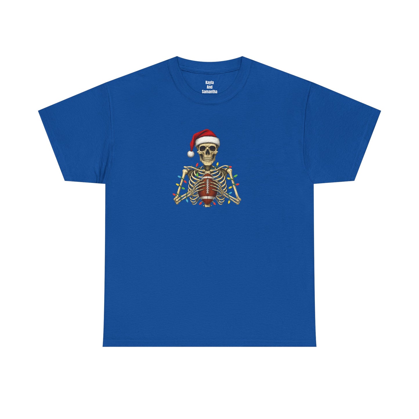 Christmas Skeleton Football T-shirt | Santa Skull Holiday Lights Tee