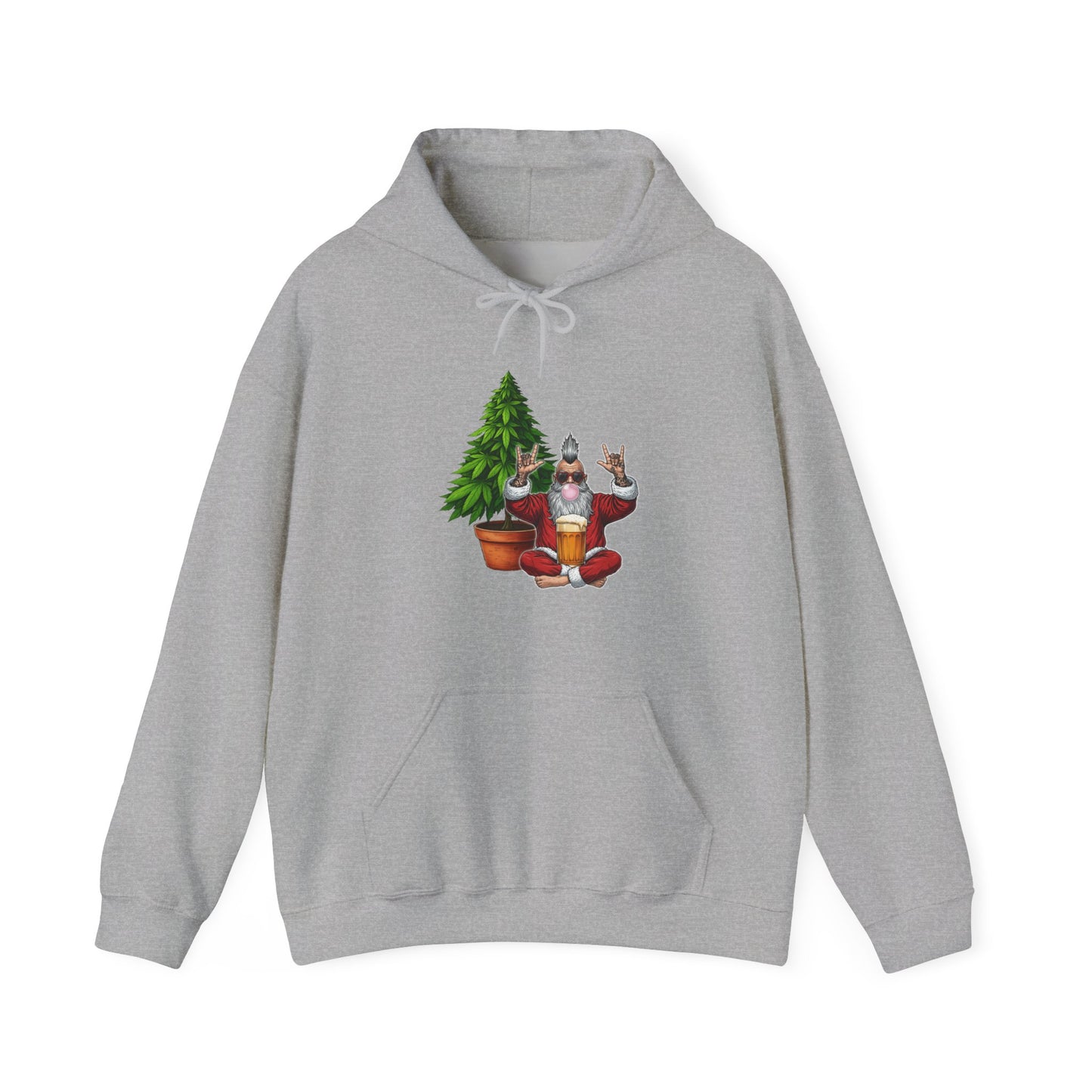 Mohawk Santa 420 Hoodie | Rock & Roll Cannabis Christmas Tree Graphic