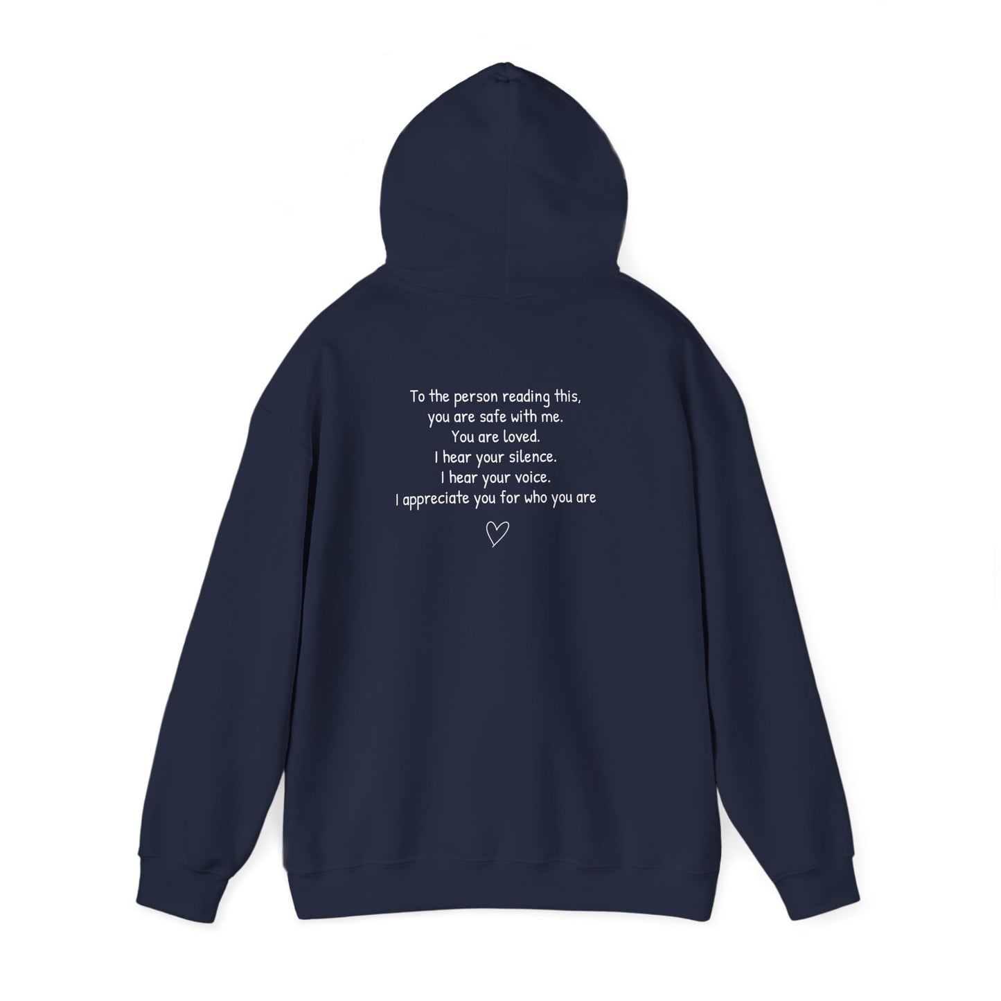 SAFE PLACE Hoodie – “To the person reading this, you are safe with me” Mental Health Sweatshirt