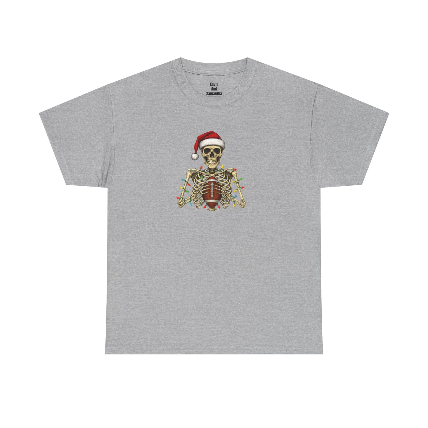 Christmas Skeleton Football T-shirt | Santa Skull Holiday Lights Tee