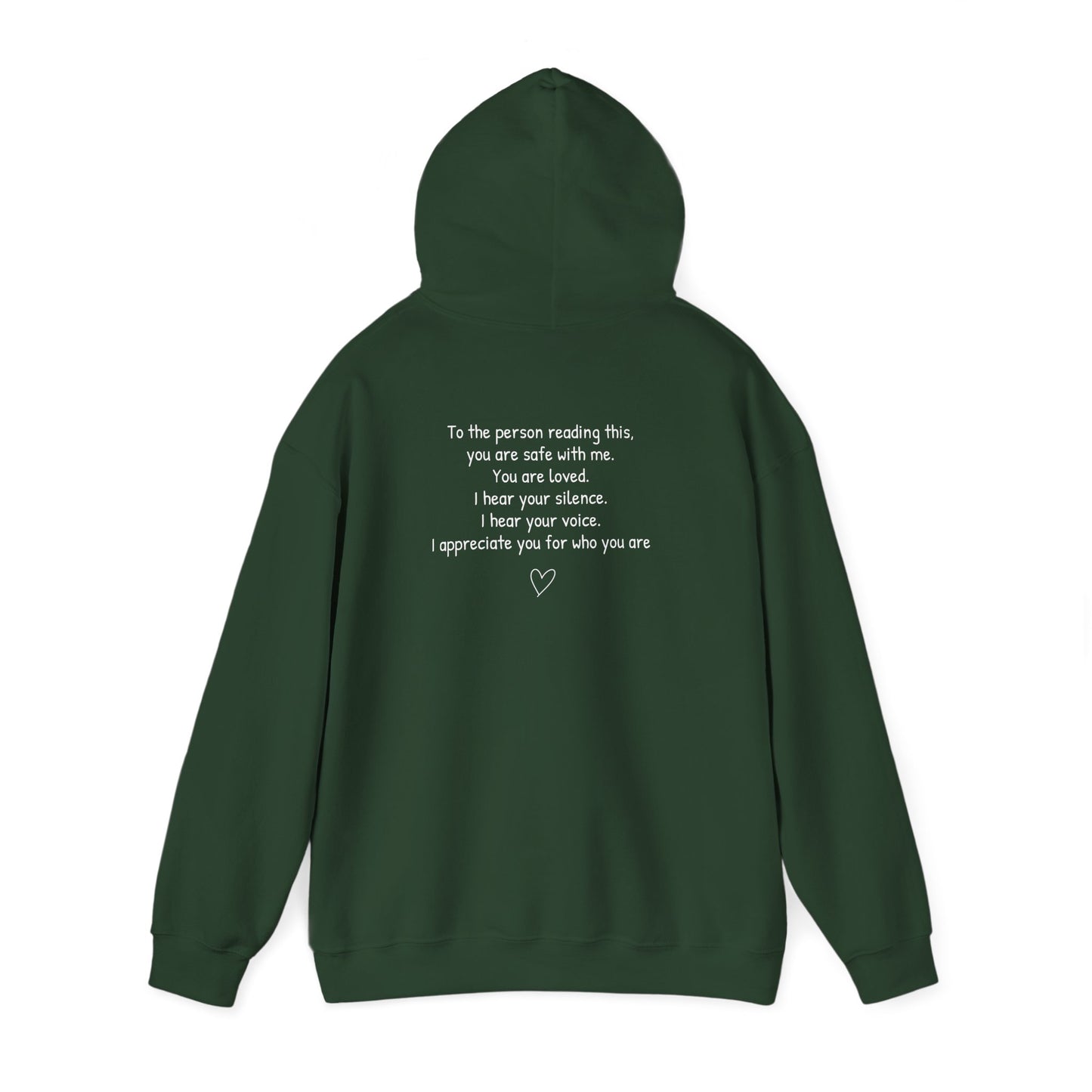SAFE PLACE Hoodie – “To the person reading this, you are safe with me” Mental Health Sweatshirt