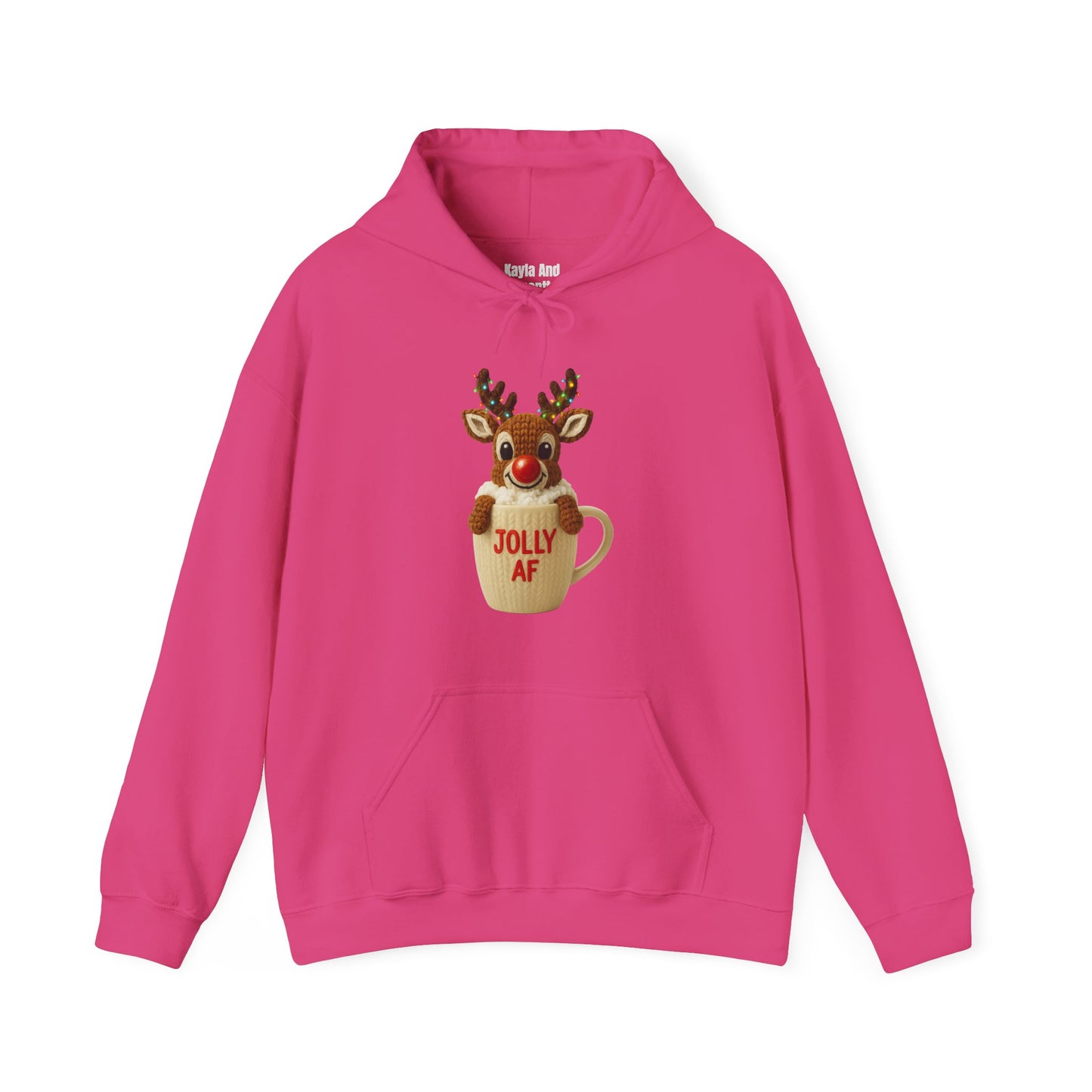 Jolly AF Reindeer Mug Christmas Hoodie | Unique Crochet & Knit Design