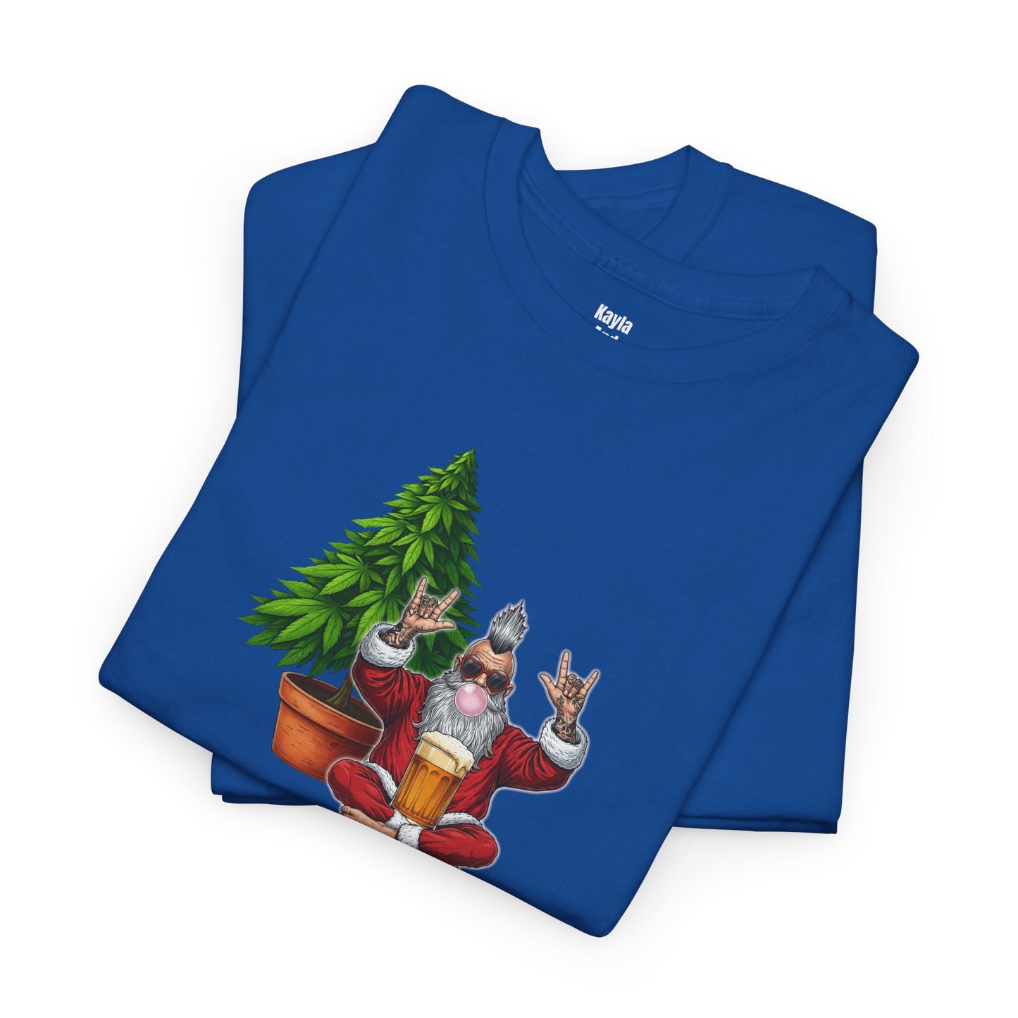 Mohawk Santa 420 T-Shirt | Rock & Roll Cannabis Christmas Tree Graphic