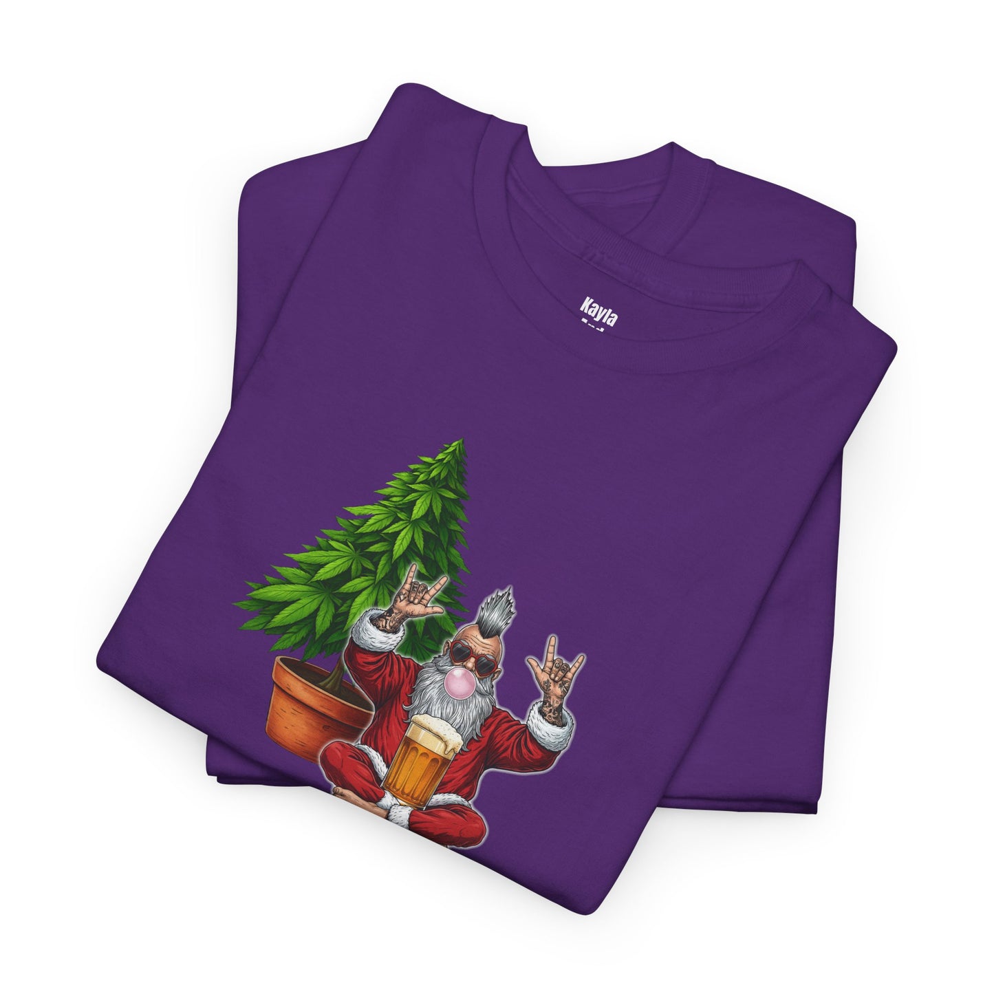 Mohawk Santa 420 T-Shirt | Rock & Roll Cannabis Christmas Tree Graphic