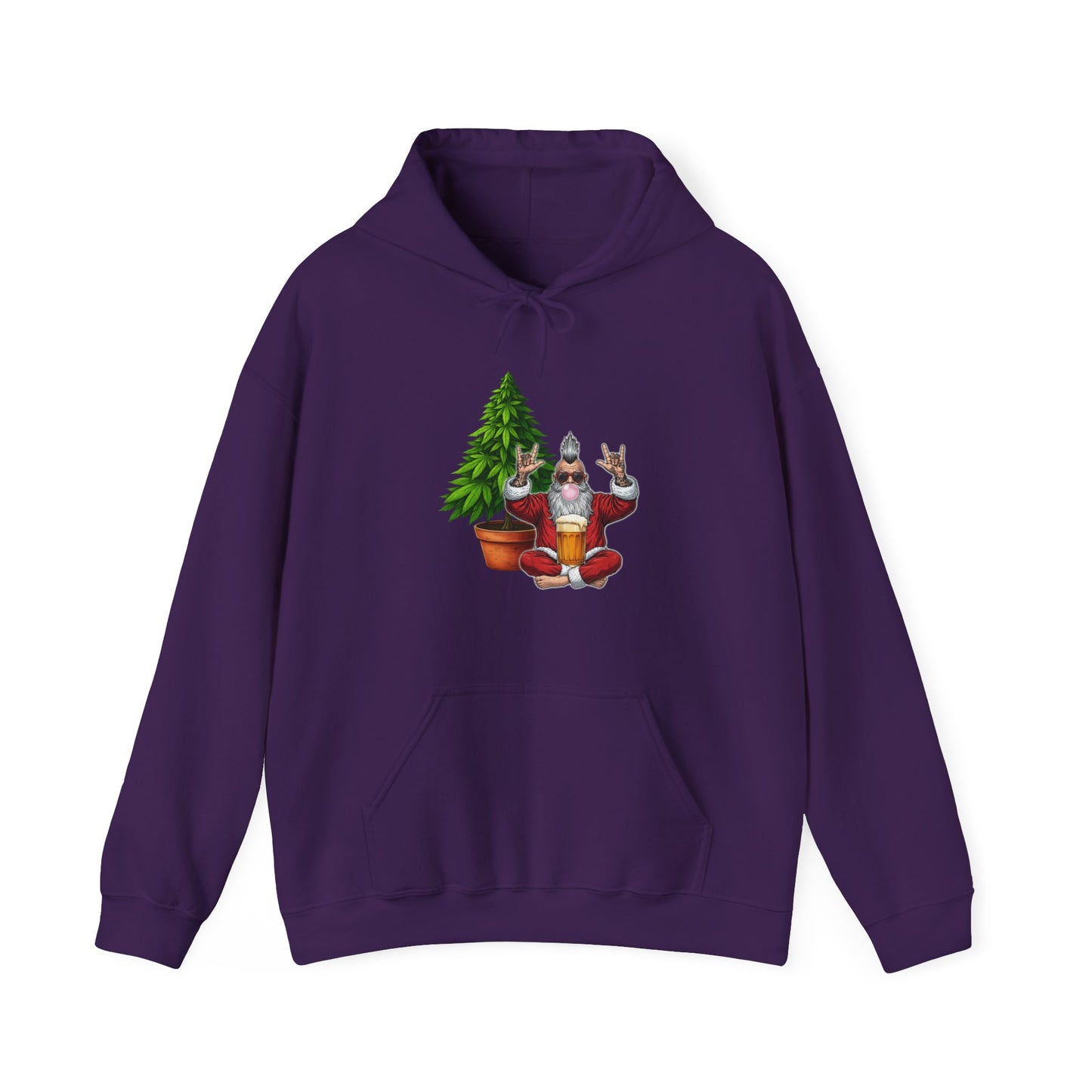 Mohawk Santa 420 Hoodie | Rock & Roll Cannabis Christmas Tree Graphic