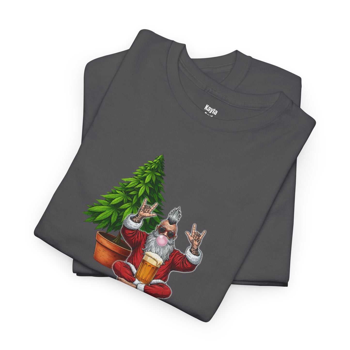 Mohawk Santa 420 T-Shirt | Rock & Roll Cannabis Christmas Tree Graphic
