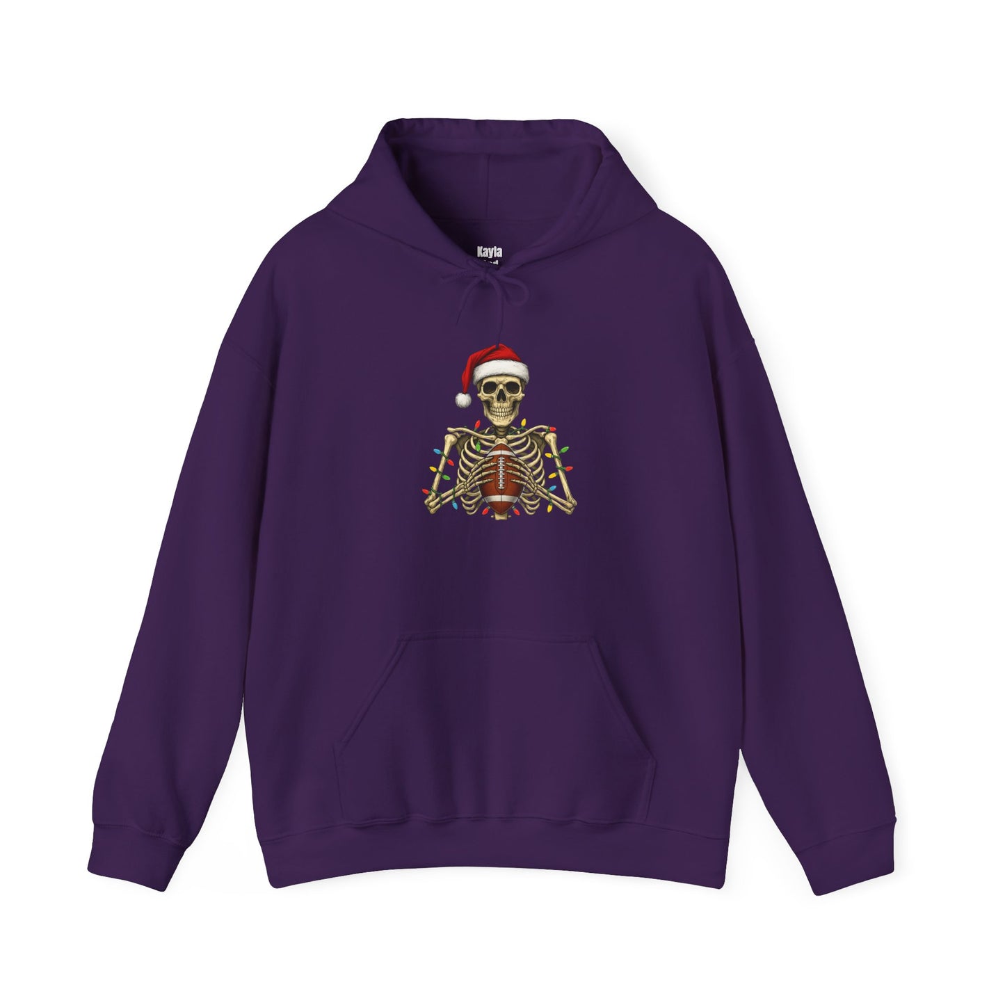 Christmas Skeleton Football Hoodie | Santa Skull Holiday Lights Sweatshirt