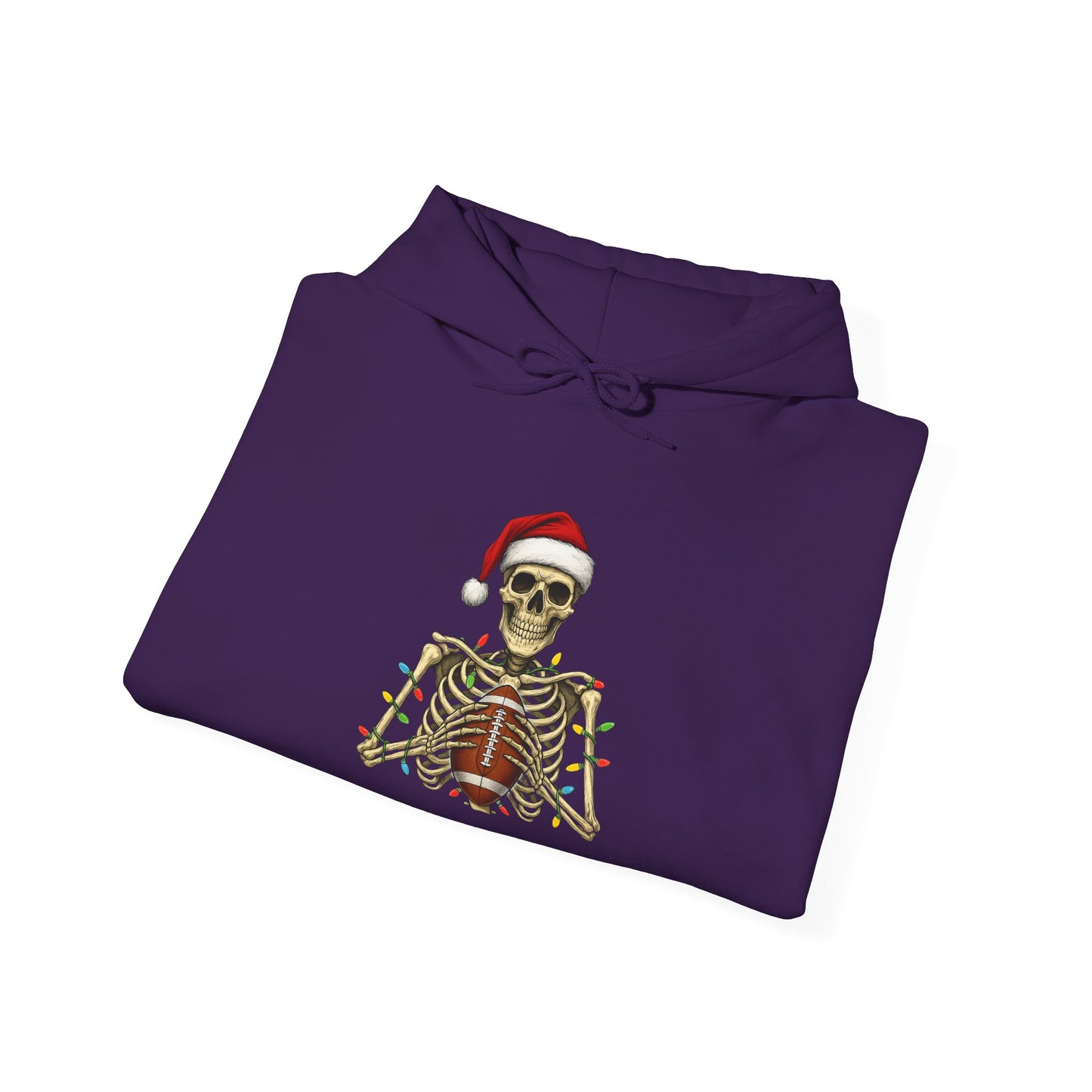 Christmas Skeleton Football Hoodie | Santa Skull Holiday Lights Sweatshirt