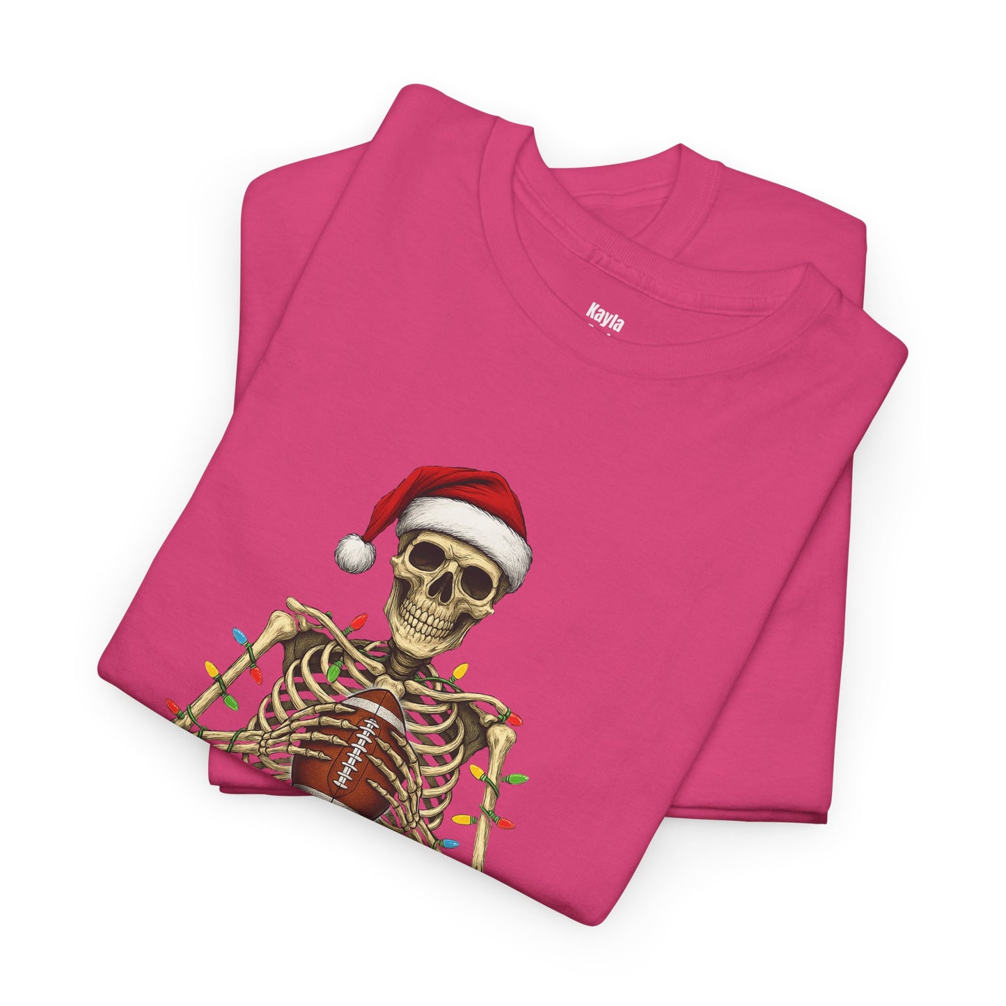 Christmas Skeleton Football T-shirt | Santa Skull Holiday Lights Tee