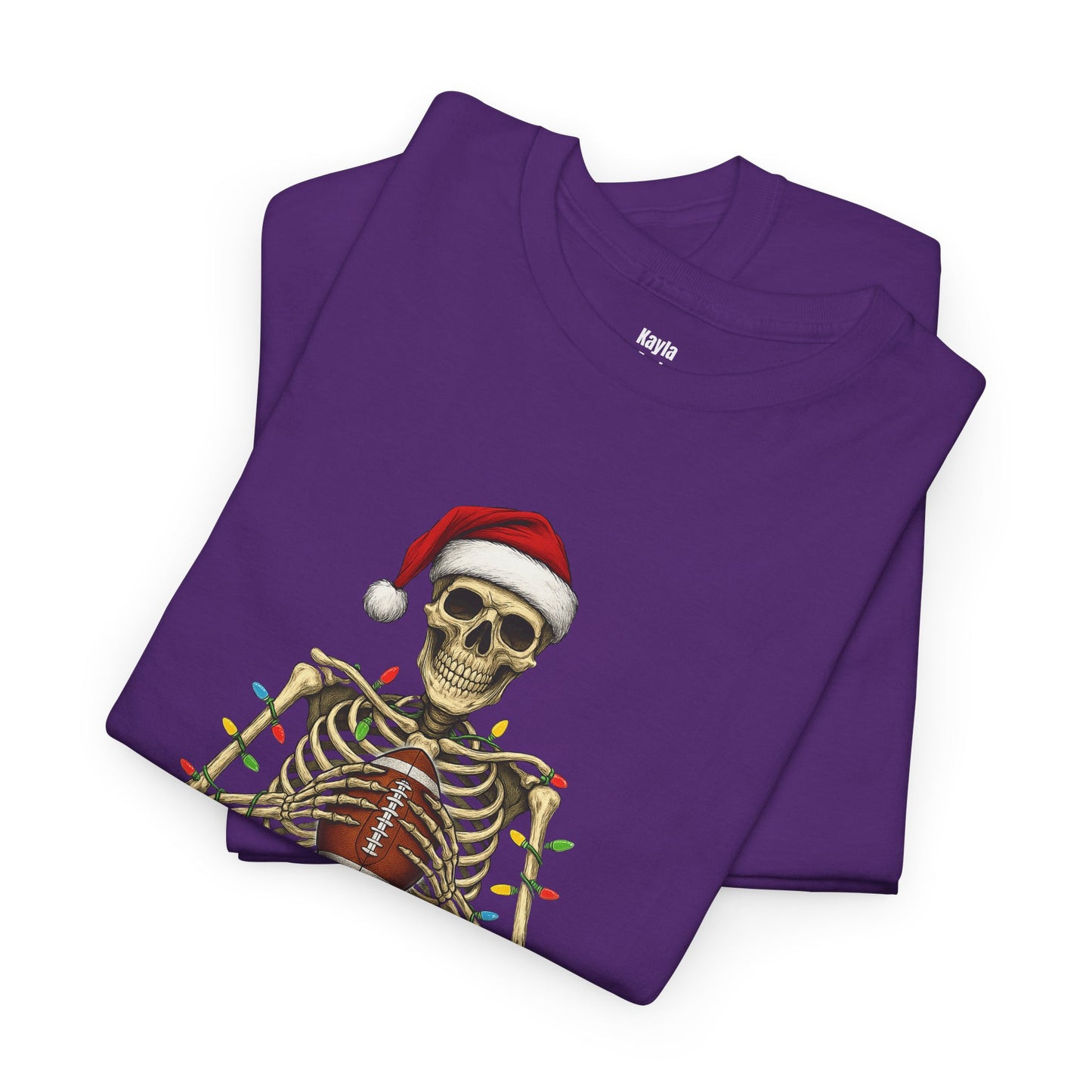 Christmas Skeleton Football T-shirt | Santa Skull Holiday Lights Tee