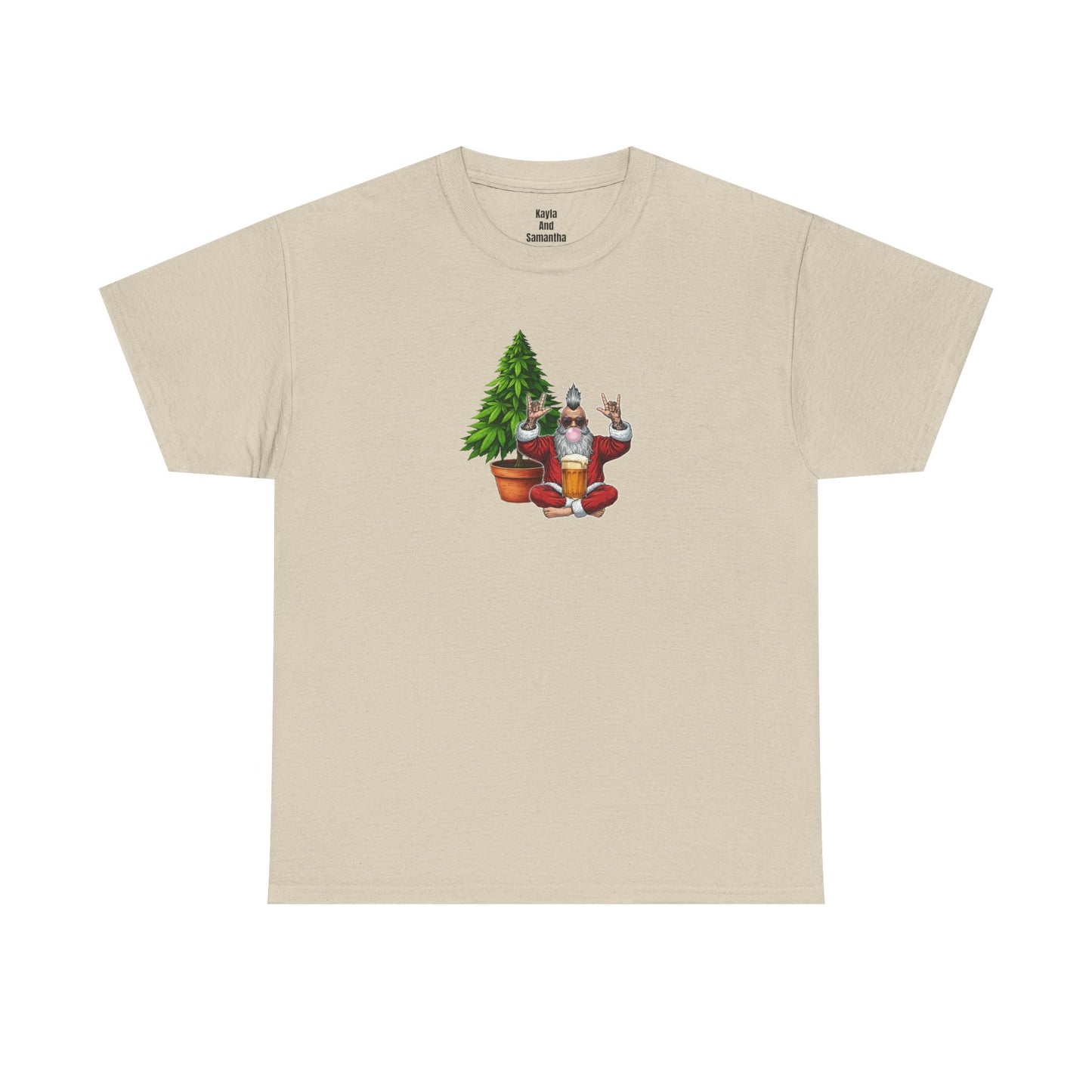 Mohawk Santa 420 T-Shirt | Rock & Roll Cannabis Christmas Tree Graphic