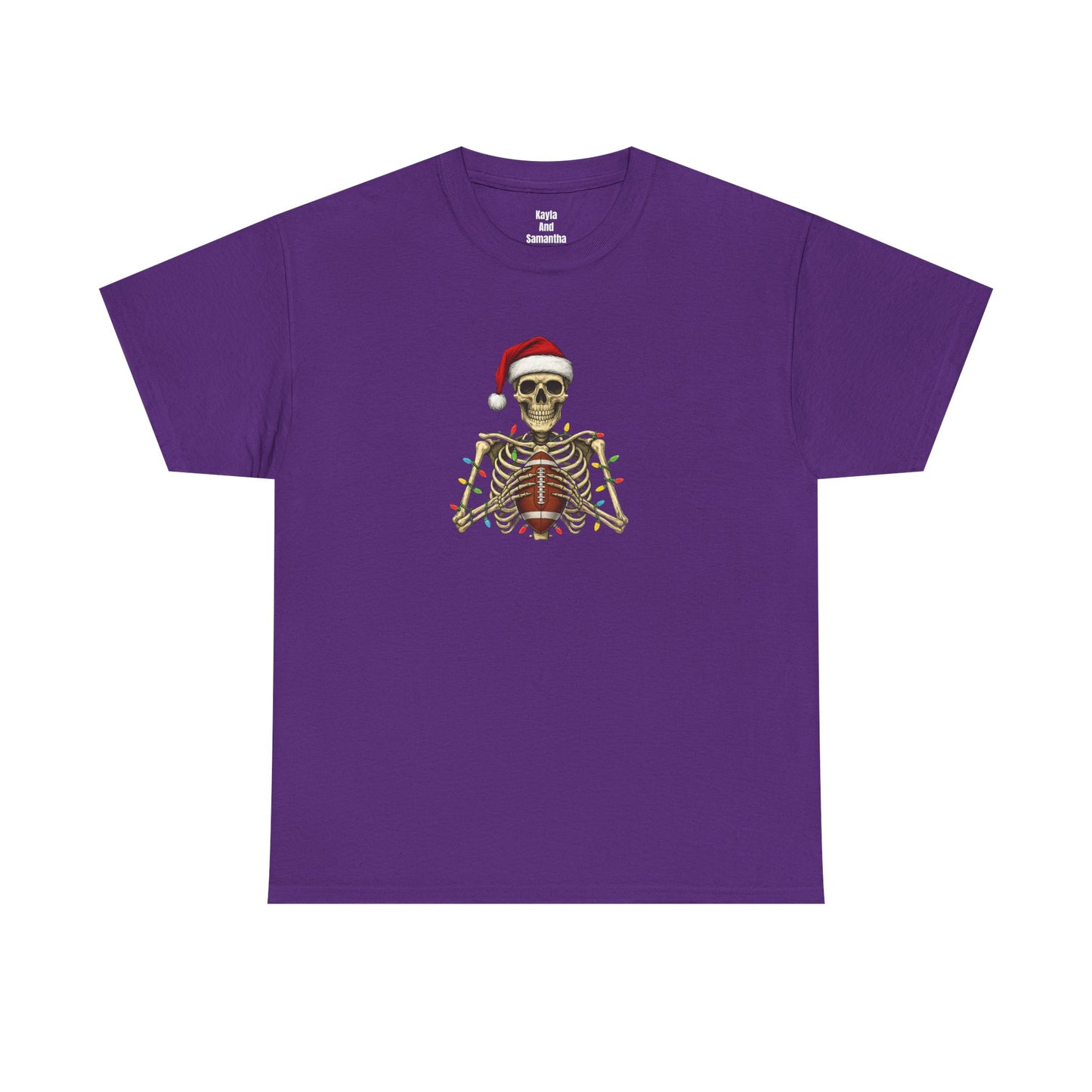 Christmas Skeleton Football T-shirt | Santa Skull Holiday Lights Tee