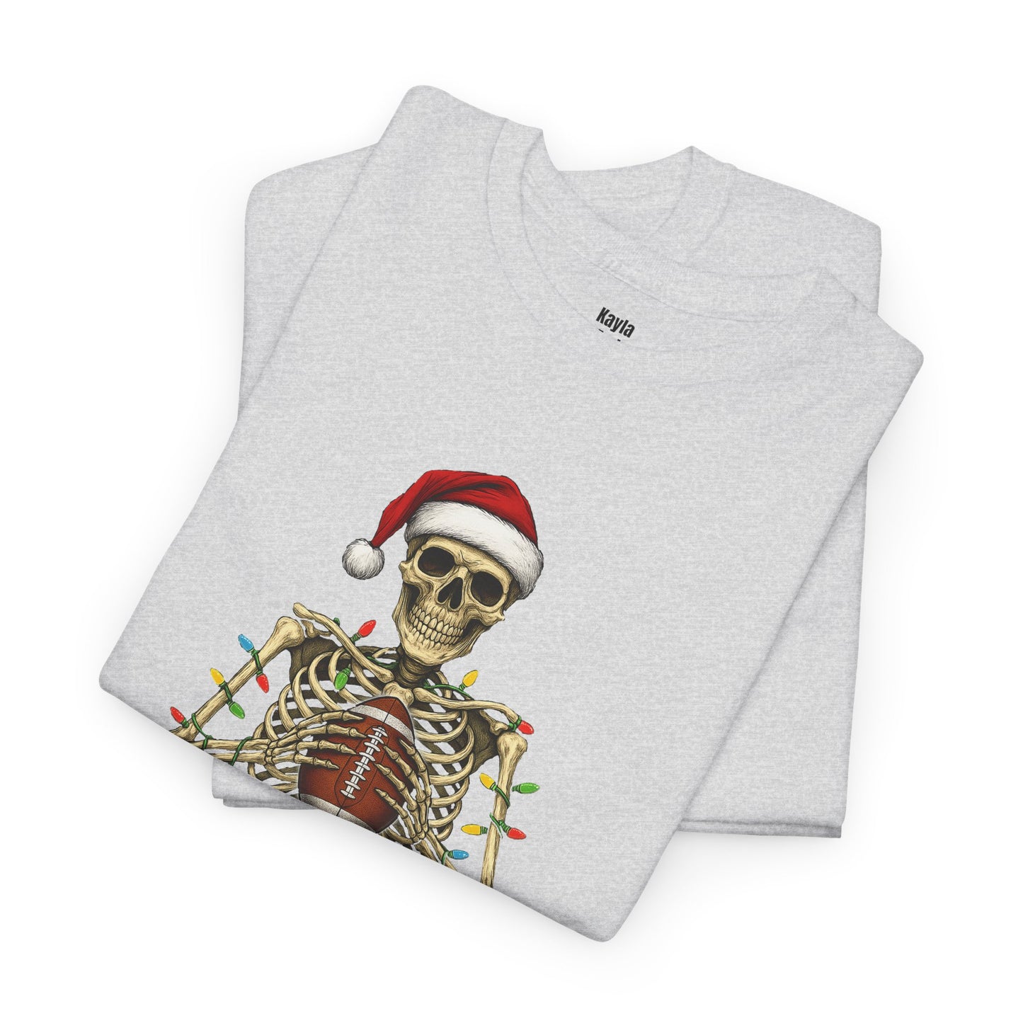 Christmas Skeleton Football T-shirt | Santa Skull Holiday Lights Tee