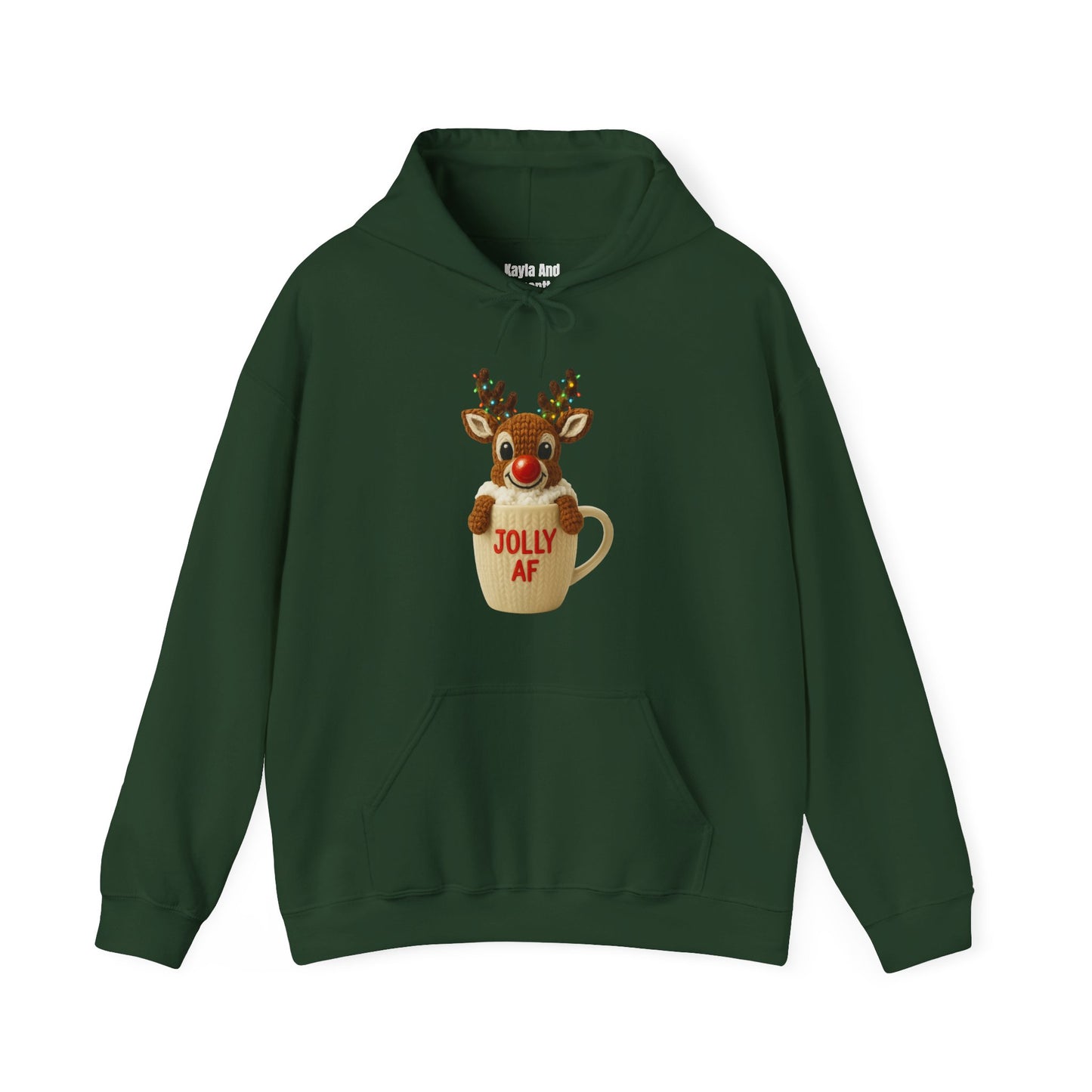 Jolly AF Reindeer Mug Christmas Hoodie | Unique Crochet & Knit Design