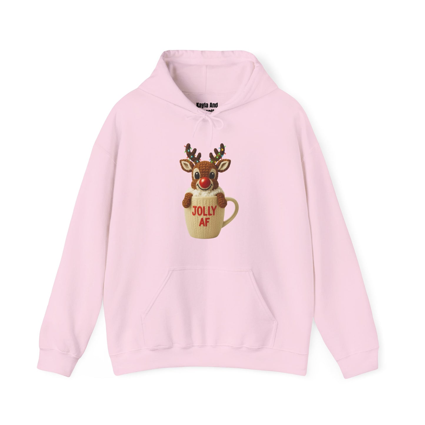 Jolly AF Reindeer Mug Christmas Hoodie | Unique Crochet & Knit Design